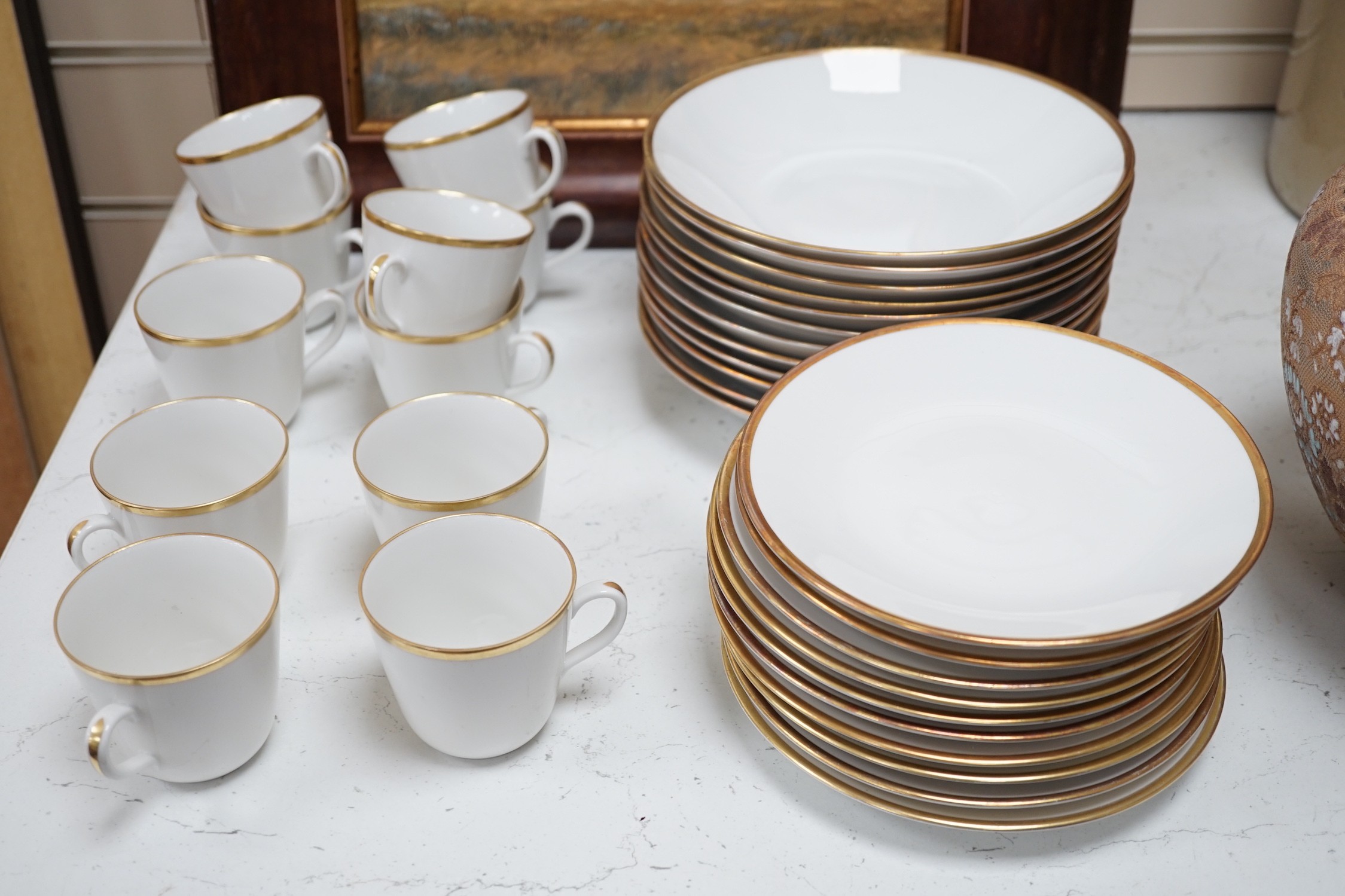 A quantity of various ceramics to include a Doulton Lambeth stoneware jardiniere, a Royal Albert teapot, ironstone dishes etc.